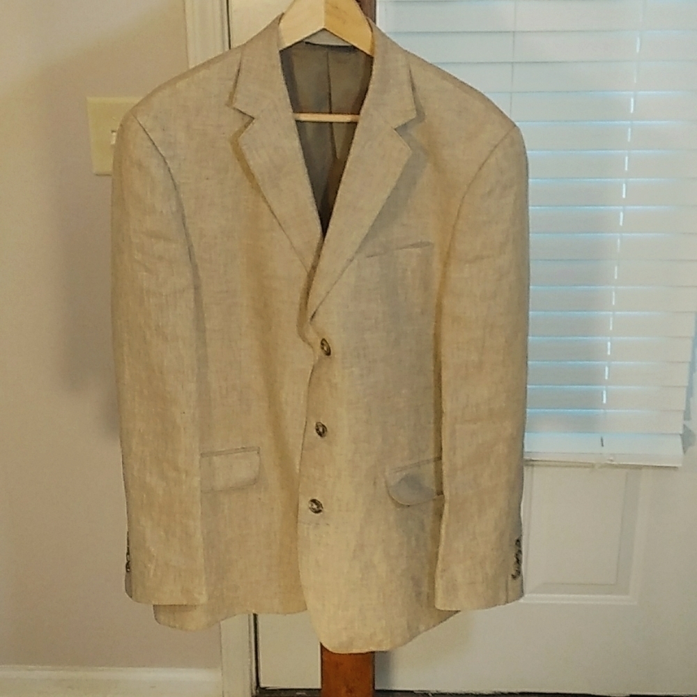Sean John Men's 100% Linen Tan Jacket Blazer Sports Coat Size L Fully Lined